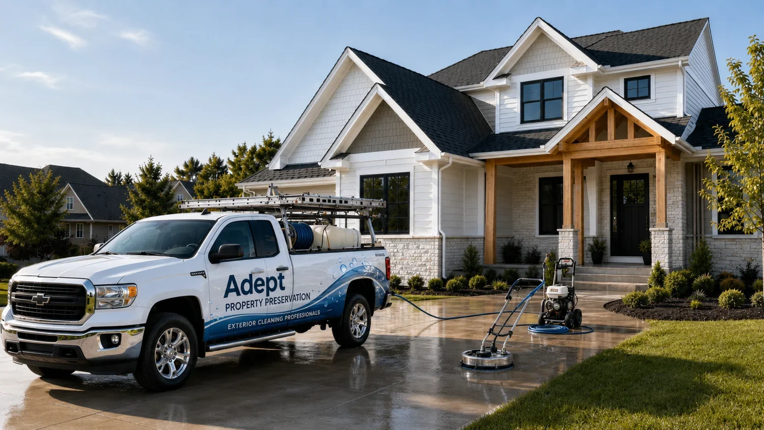 Pressure washing concrete with a professional surface cleaner