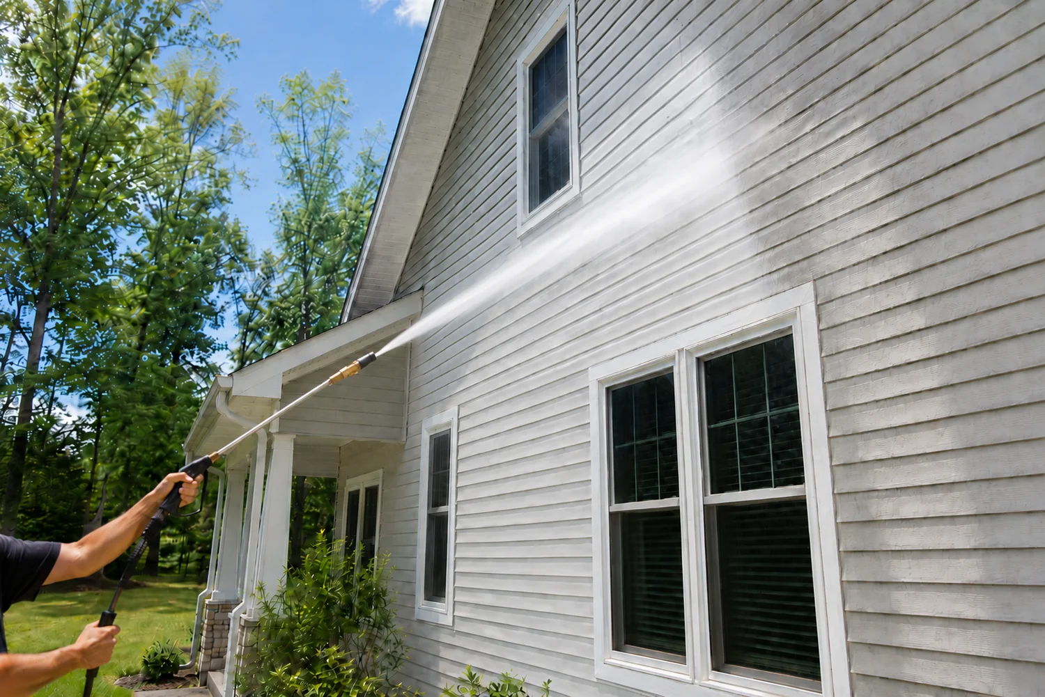 Pressure washing mold and buildup from vinyl siding