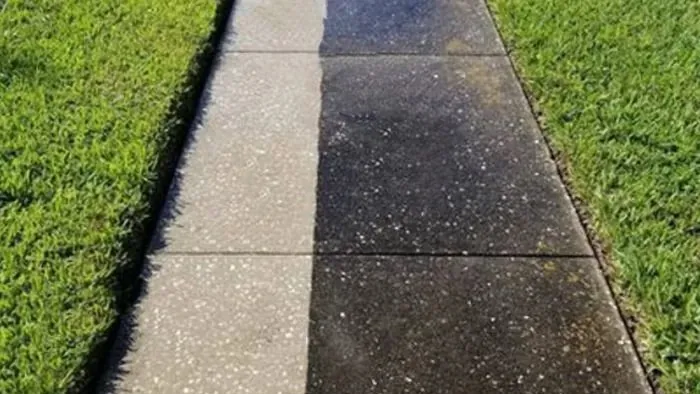Before and after paver driveway cleaning for property curb appeal