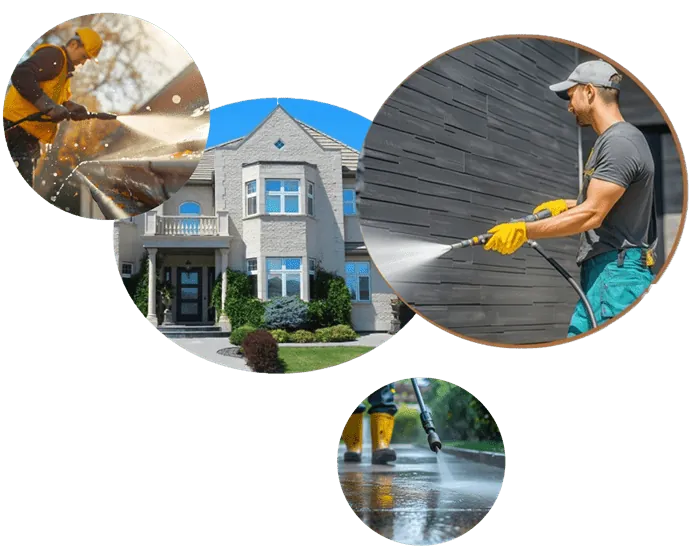 Professional pressure washing worker cleaning a deck