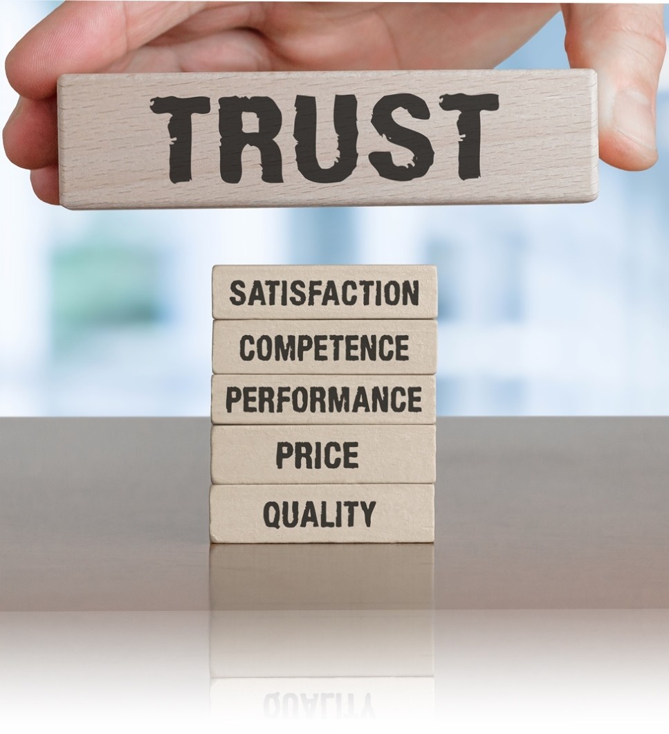Trust, satisfaction, competence, performance, price, and quality blocks